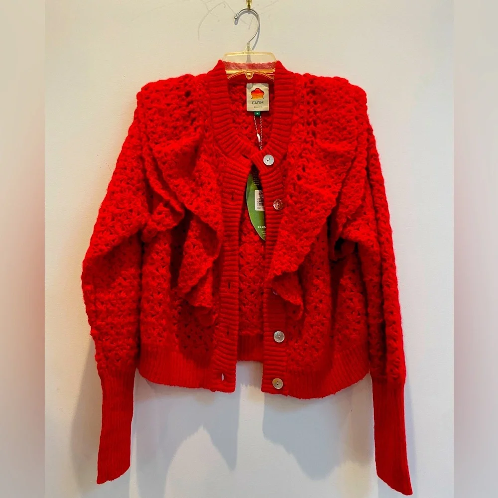 Farm Rio Red Ruffle Cardigan - Picture 3 of 12